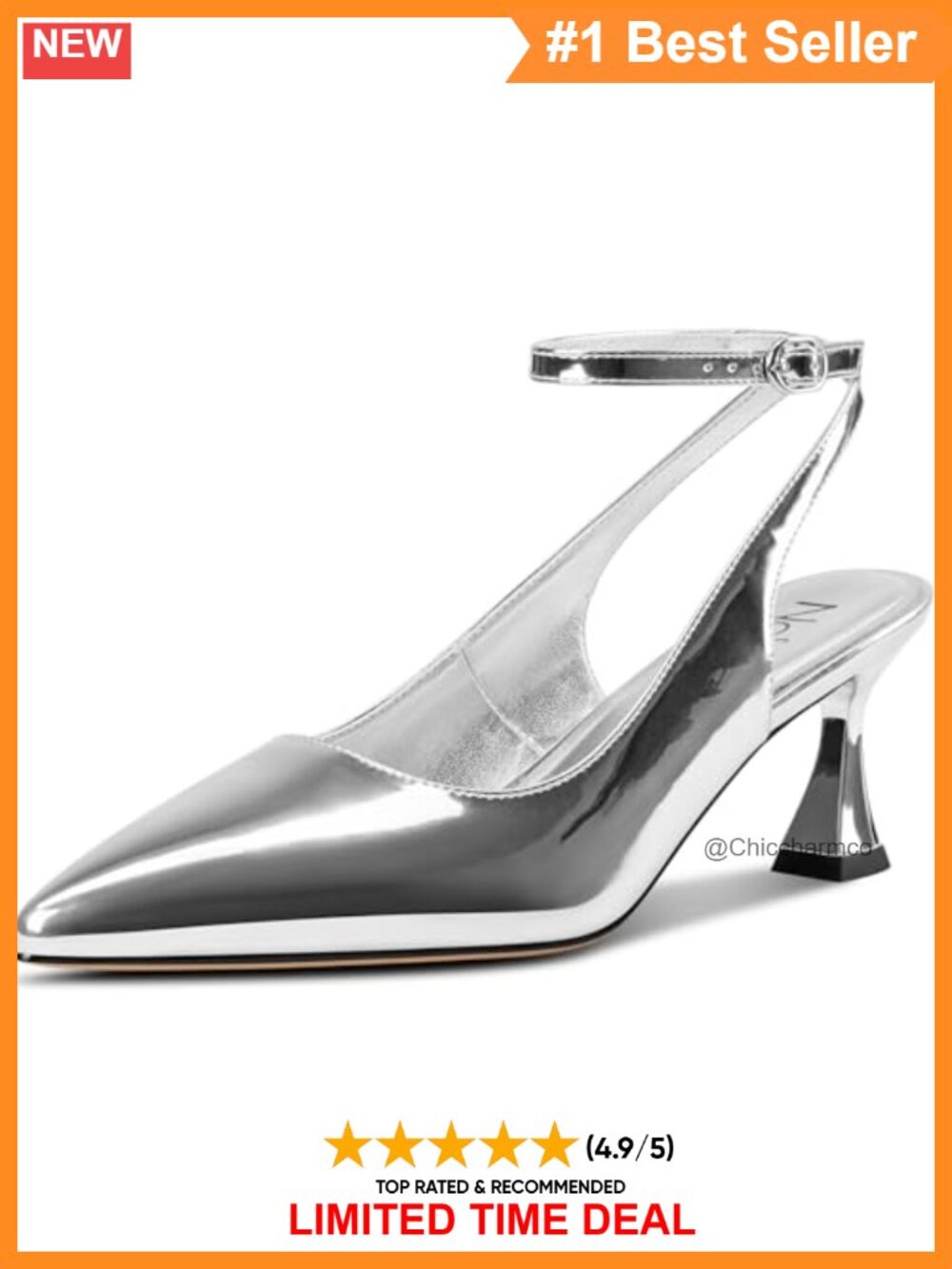 Faux Leather Kitten Heel Slingback Pumps Pointed Toe Ankle Strap Dress Shoes